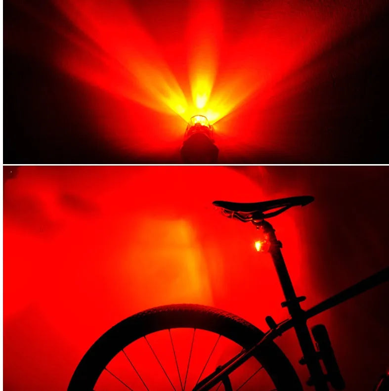Bicycle tail light with 3 LED lamp beads, IPX-4 waterproof, 62x43x38mm, black housing mounted on bike seatpost