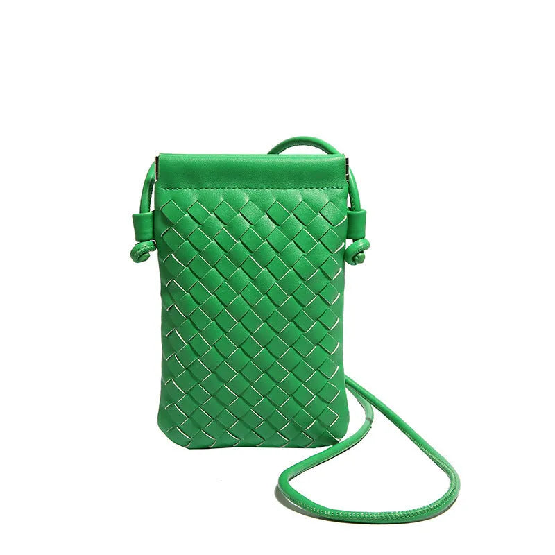 Vintage Weave pattern PU crossbody bag in square vertical shape, shown in khaki colour.