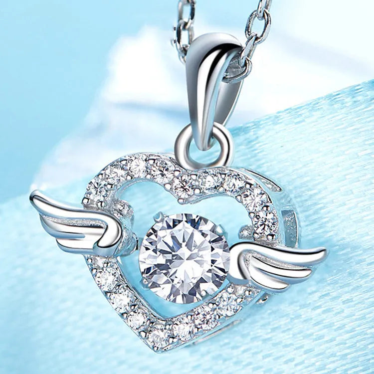S925 sterling silver angel wings pendant with Swiss 4A zircon diamond, 17mm, silver colour, individually packed
