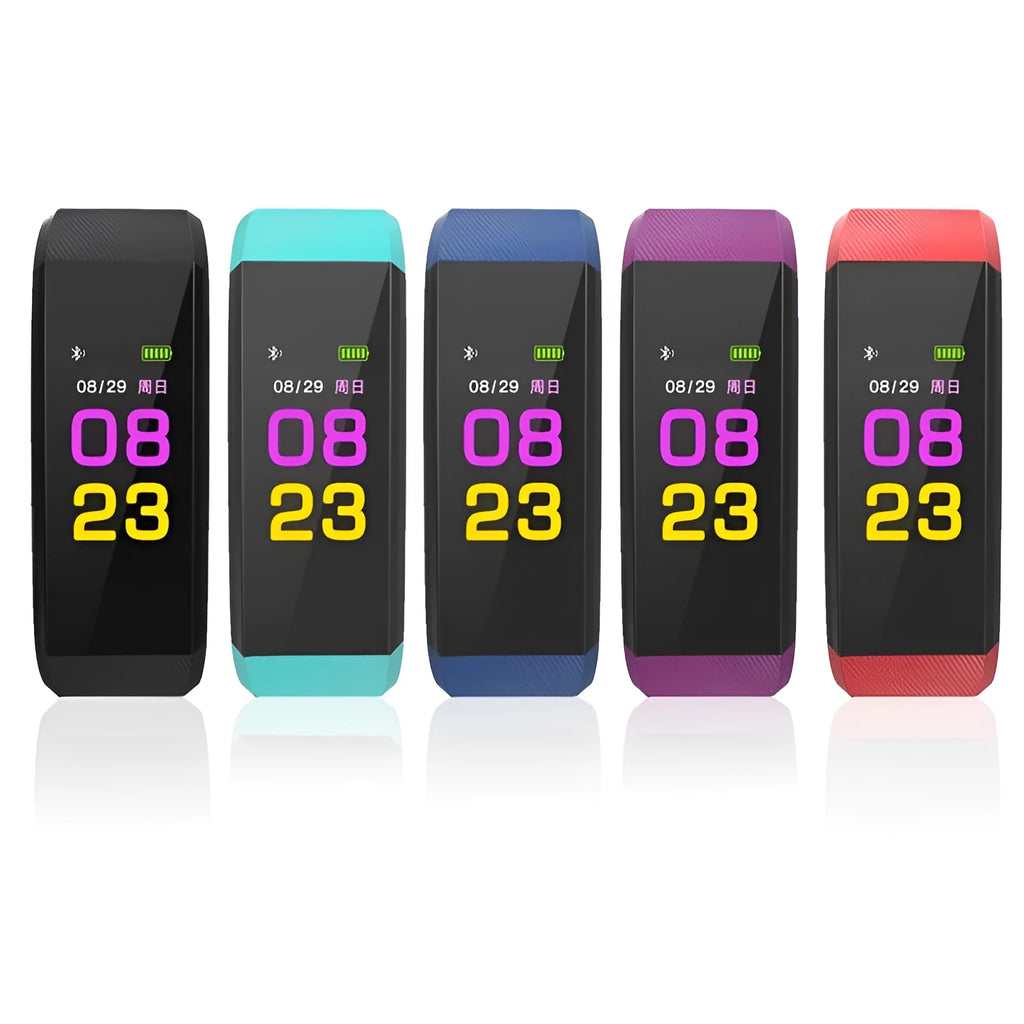 Smart wristband fitness tracker with 0.96 inch colour LED screen, TPU band, and IP67 water resistance