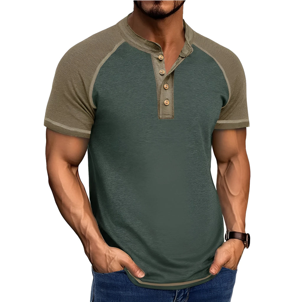 Men's short sleeve cotton blend pullover with contrasting colour panels and raglan sleeves in regular fit