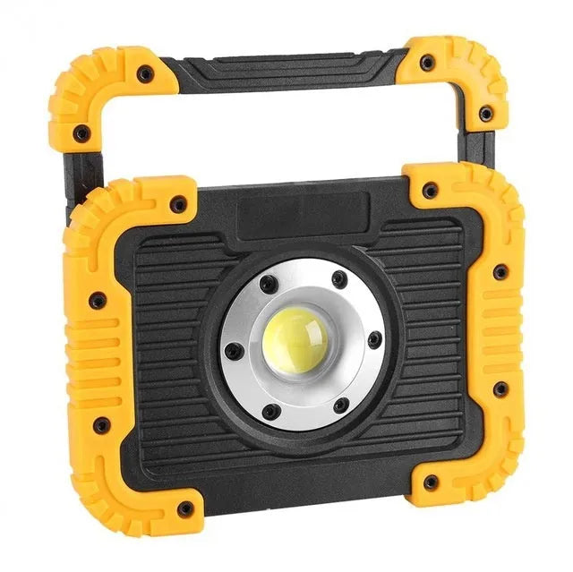Rechargeable LED camping lantern with 750 lumens COB light, 3600mAh battery, USB output, and 180° rotatable support in rectangle style