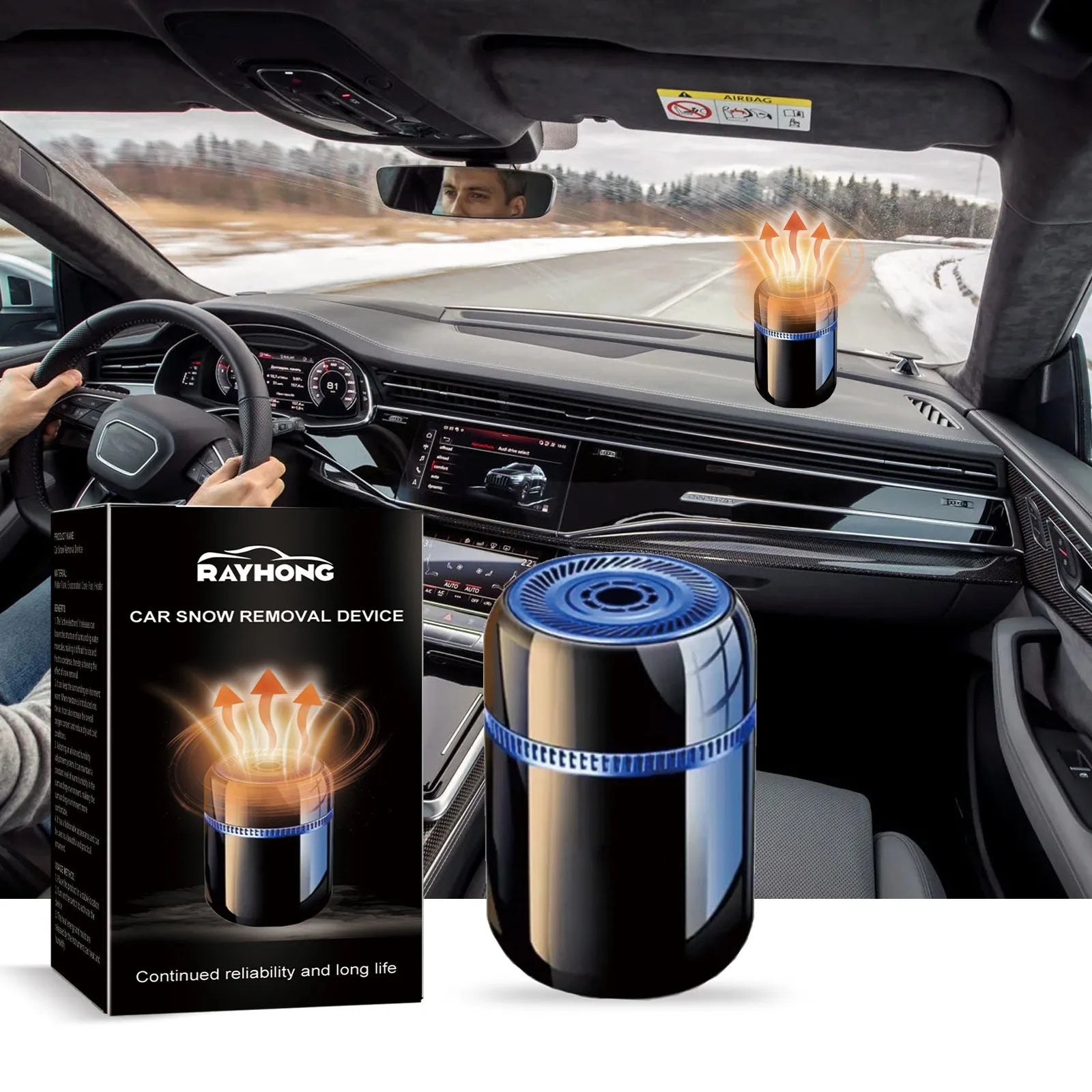 Compact handheld car windscreen defroster tool for melting ice and snow