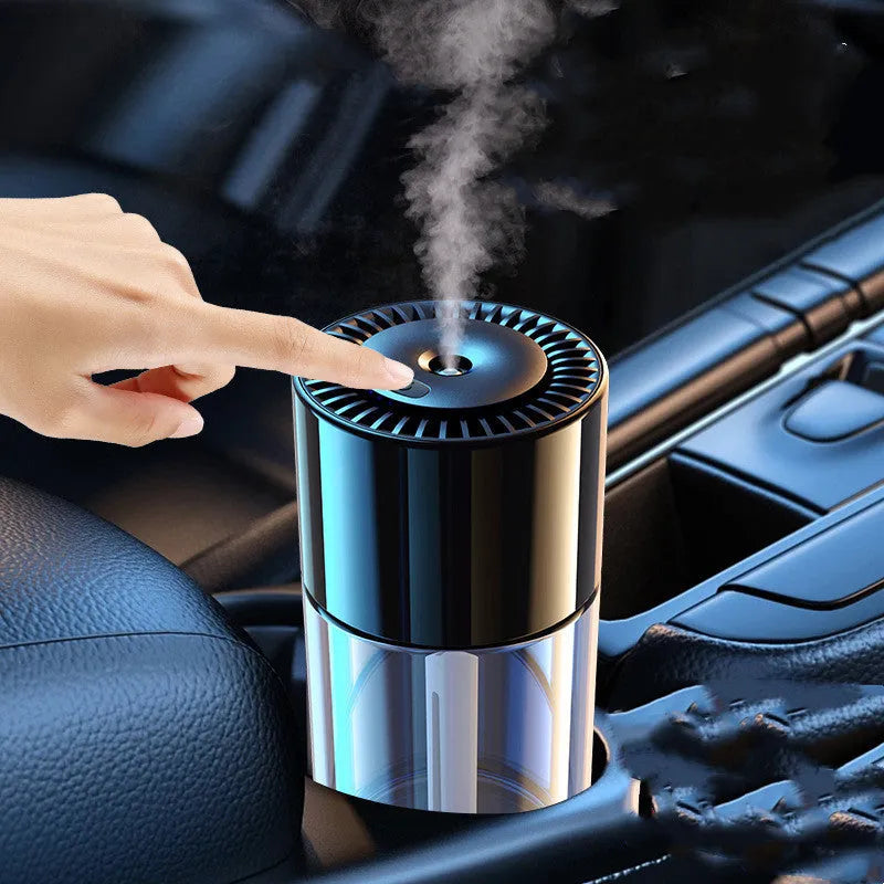 USB plug-in spray perfume humidifier with glass perfume seat in compact cylindrical design