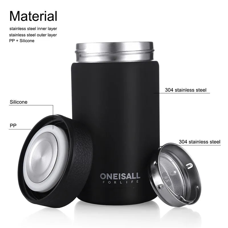 ONE IS ALL 400ml 304 stainless steel vacuum insulated cup with silicone seal, available in black
