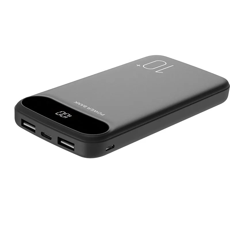 White 10000mAh portable mobile power supply with multi-U port output, plastic shell, 138x68x16mm