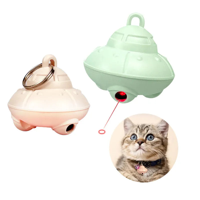 Green USB-rechargeable cat collar laser toy with rotating mechanism on cat collar