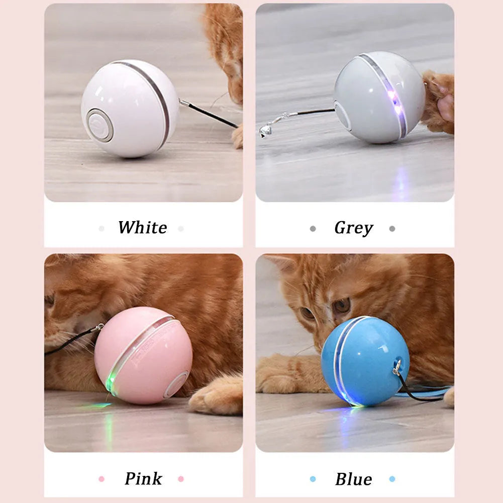 Colorful LED laser funny cat ball, USB rechargeable, 6.4cm diameter ABS plastic, with feather and bell