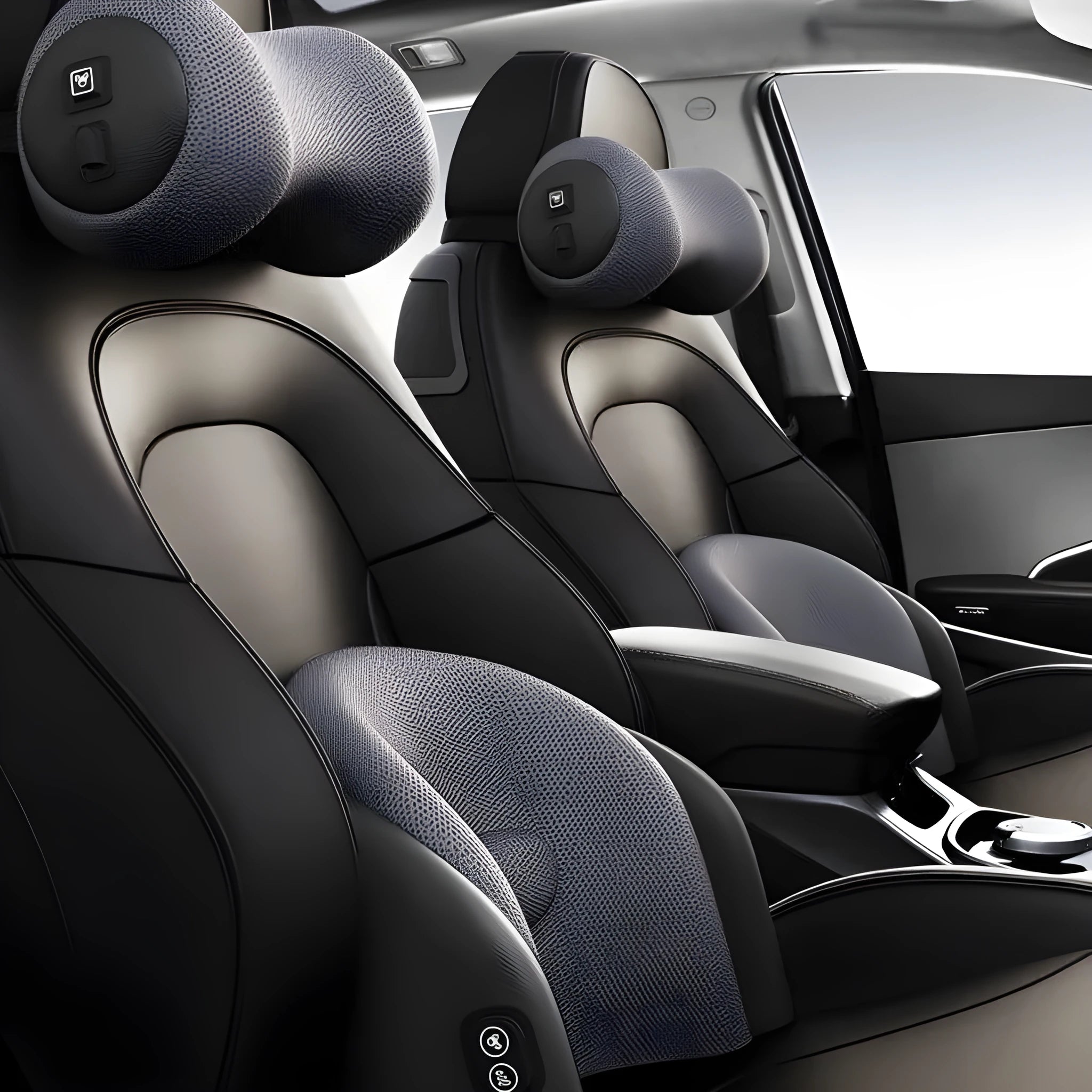 Memory cotton car massage cushion on a car seat in classic black colour.