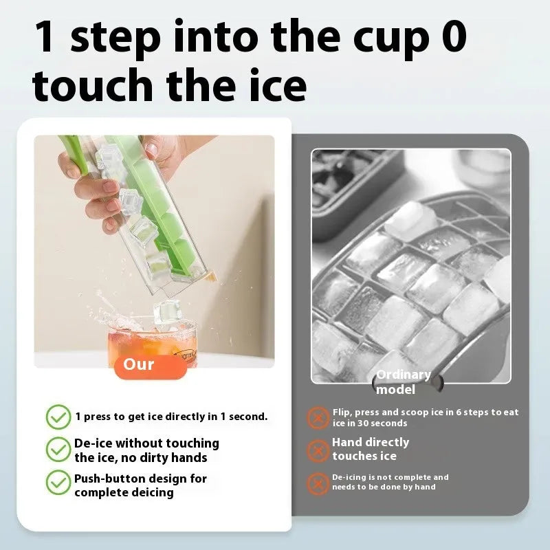Food-grade plastic ice tray with press-release mechanism and storage box in Maldives blue colour.