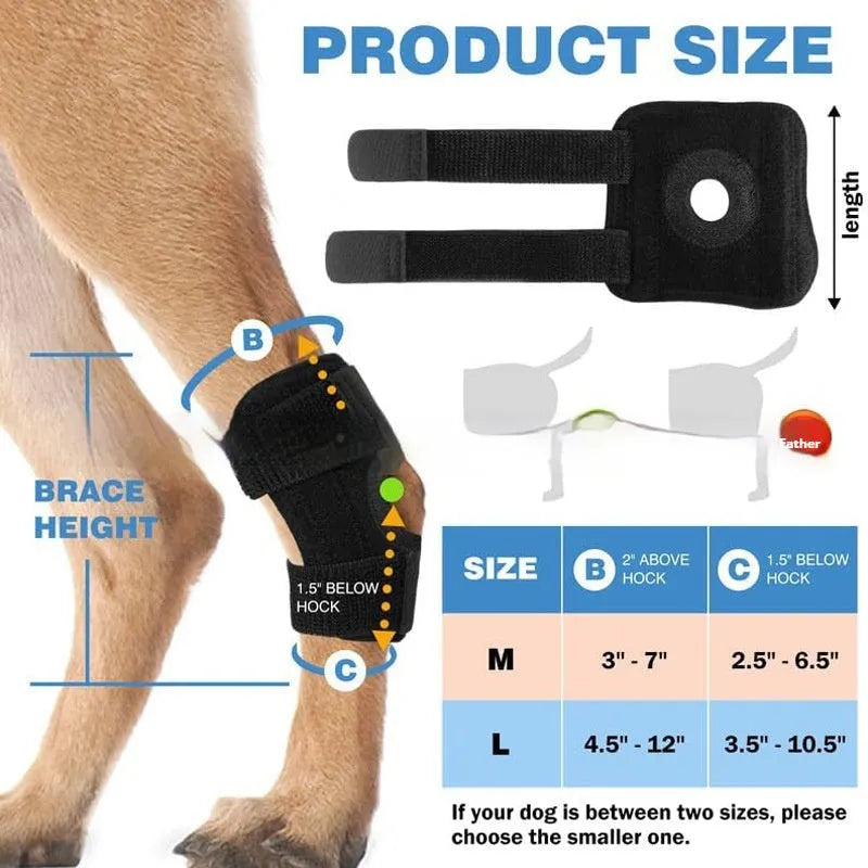 Black polyester dog leg guard for joint support and rehabilitation in sizes L, M, XL.