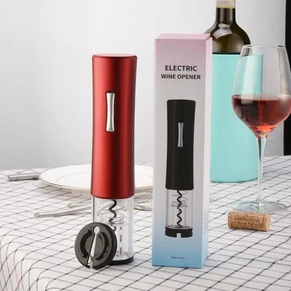 Automatic electric wine bottle opener with foil cutter in black, red, or white colours