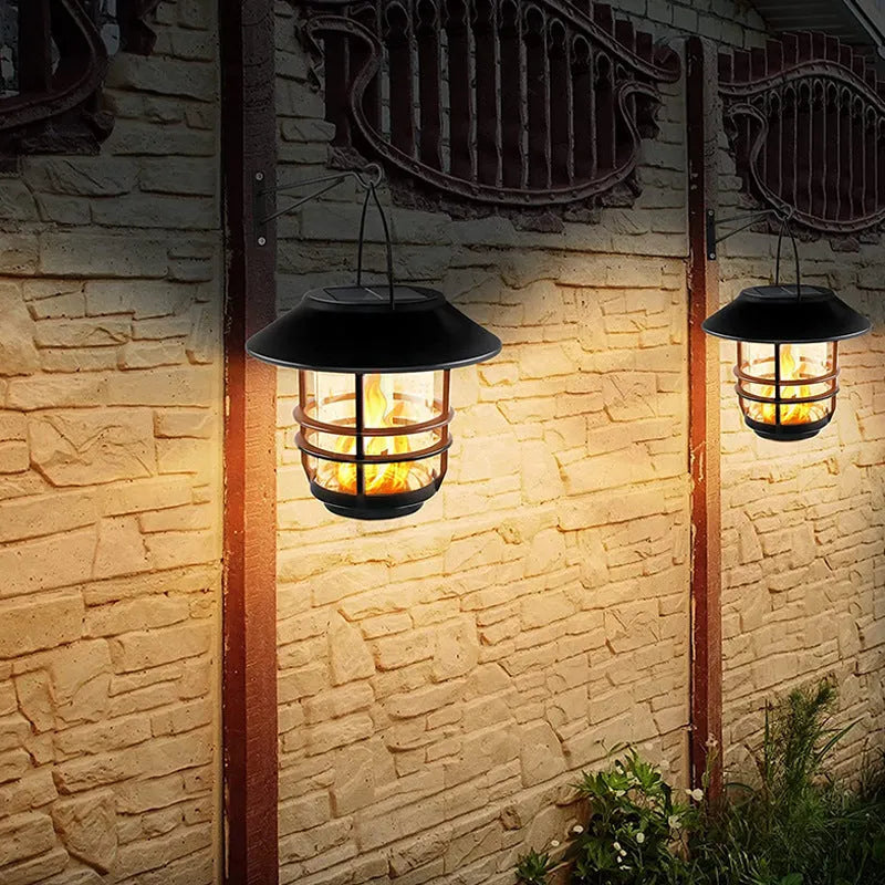 New solar LED outdoor glass wall lamp with flame or warm light option, IP65 rated