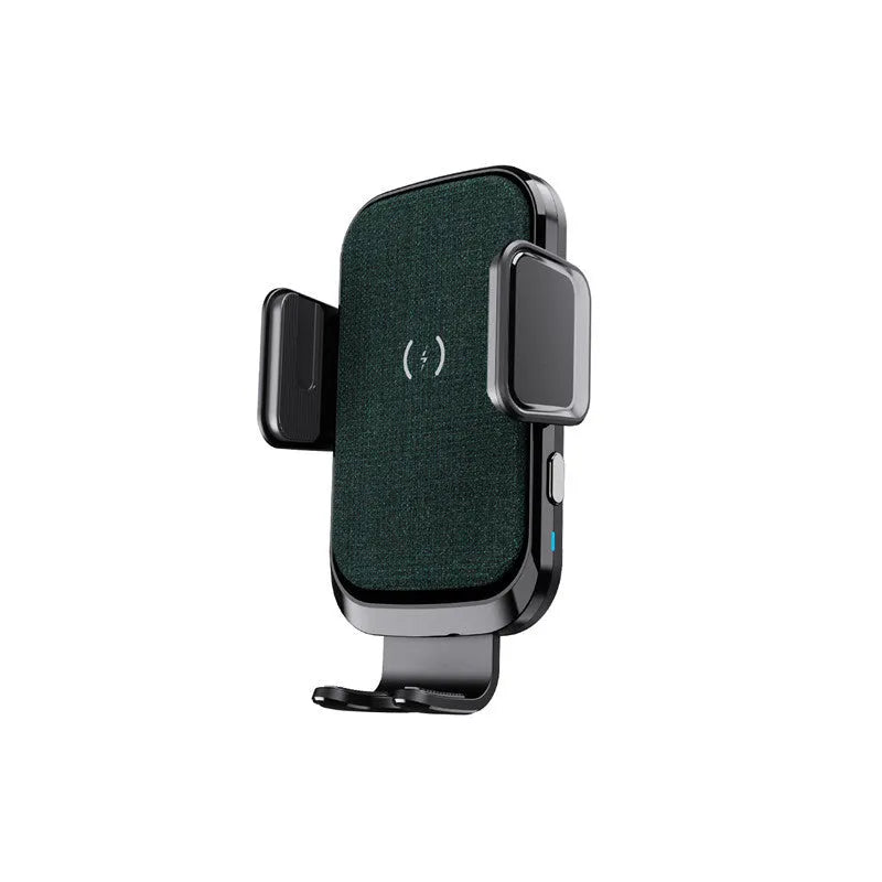Black car wireless charger with suction cup mount on a car dashboard, ABS joint rod visible
