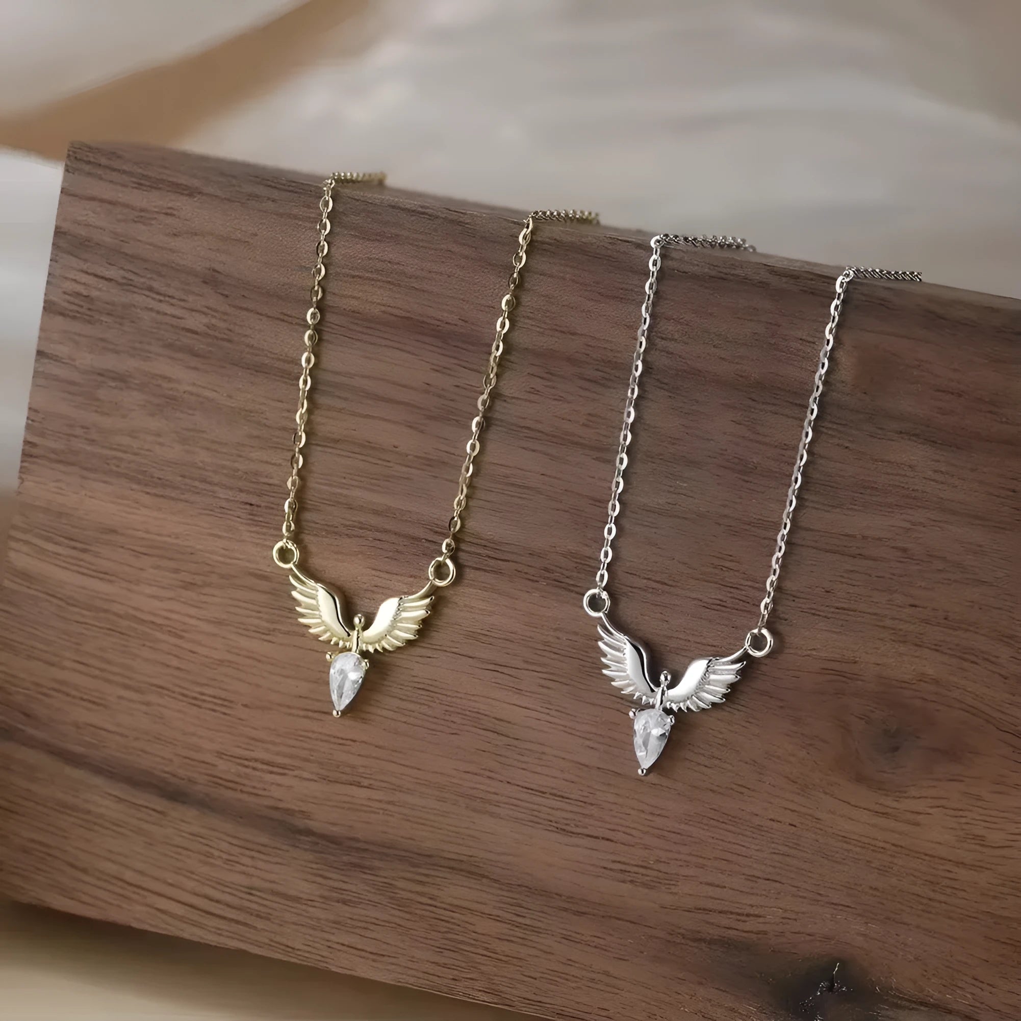 Close-up of a sterling silver eagle pendant on an O-ring chain, adjustable from 41cm to 50cm length.