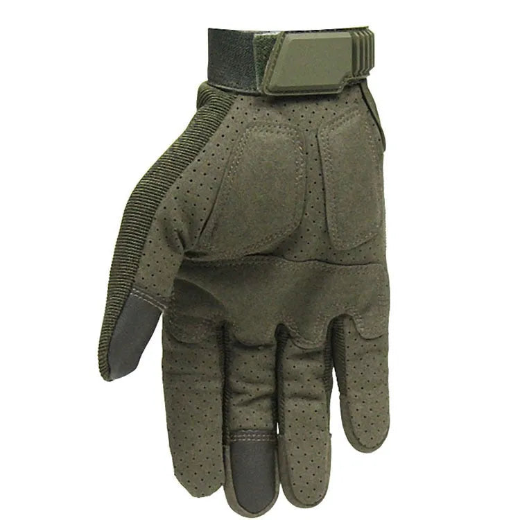 Touch screen tactical gloves for men in black with rubber knuckle and reinforced palm, full finger design