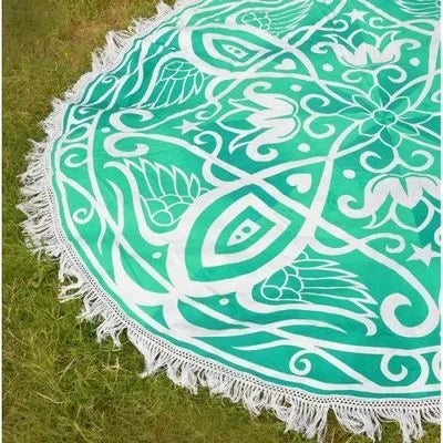 Multifunctional Bohemian beach towel and bikini cover-up in green, pink, feather, happy or gradient purple polyester