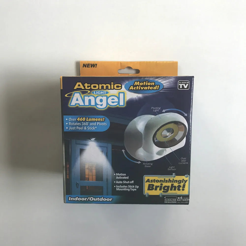 White atomic angel induction lamp with ABS plastic construction measuring 13.3×9.8×15.8cm