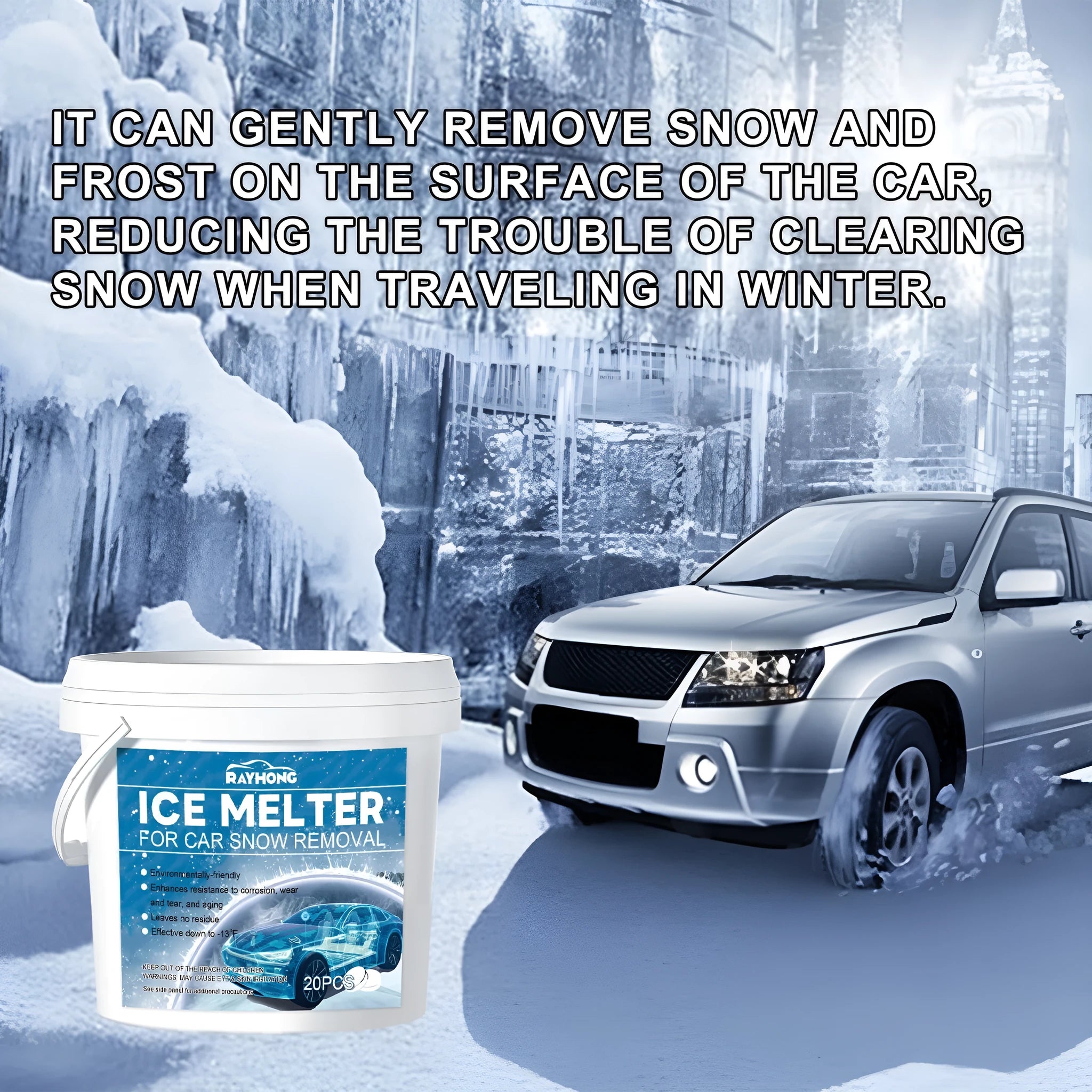 Car snow melting effervescent tablets pack with 20 tablets for winter deicing