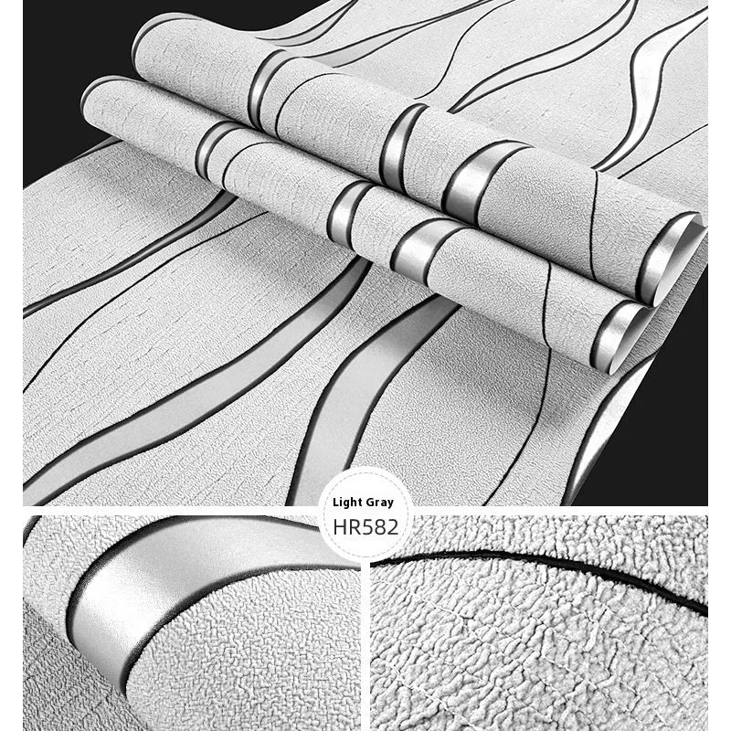 Curve stripe 3D wallpaper roll, 9.5m x 0.53m, light gray non-woven wall cloth