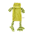 Green and orange immortal squeaker plush dog toy for aggressive chewers with reinforced stitching