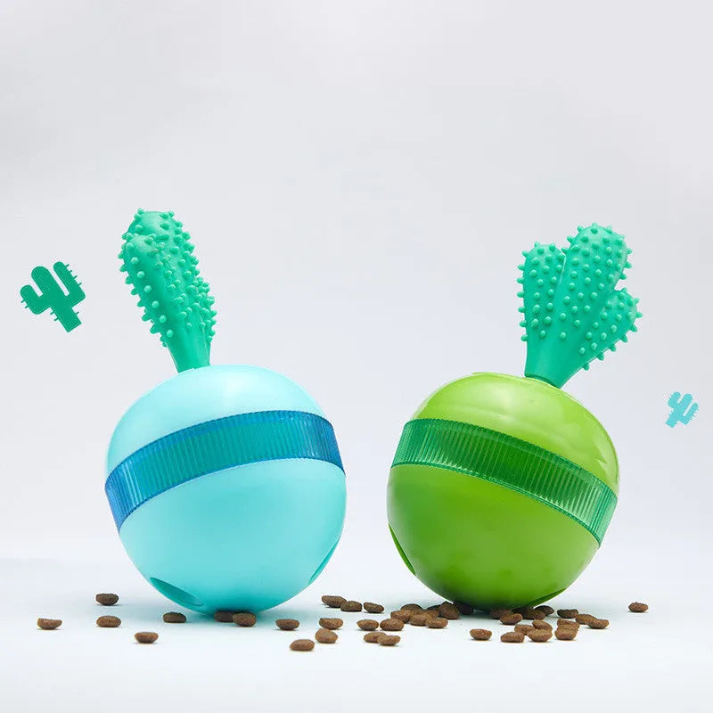 Blue pet leakage food ball toy on floor with kibble pieces nearby, measuring 8.8x8.5x16.5 cm