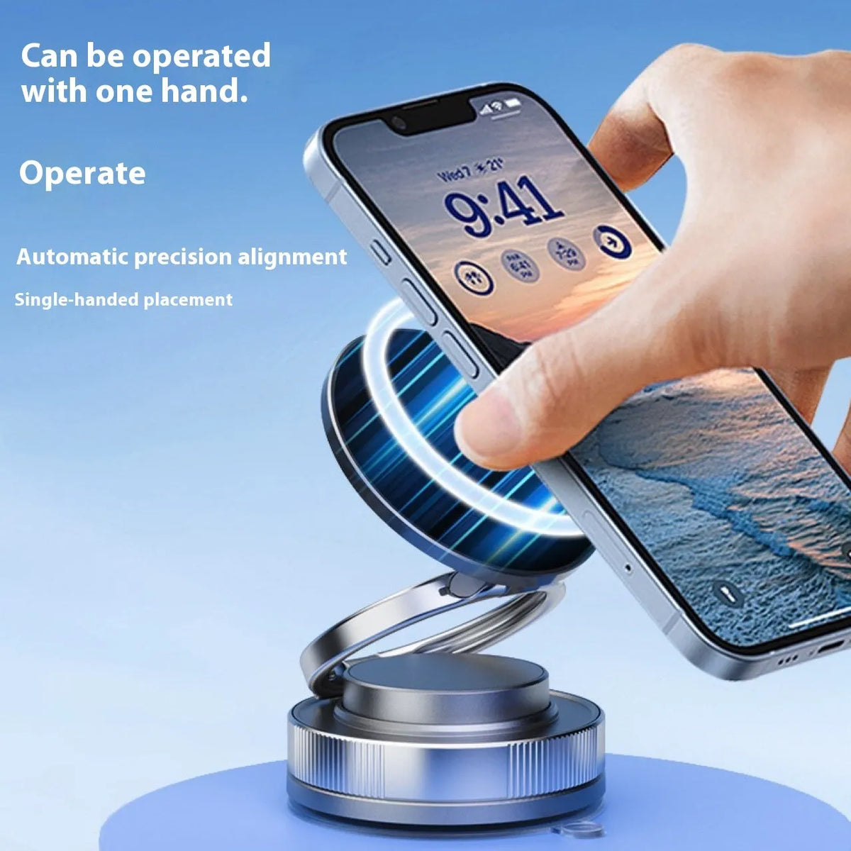 Vacuum adsorption magnetic car phone holder with N54 magnet, 7.5W, in black or white.