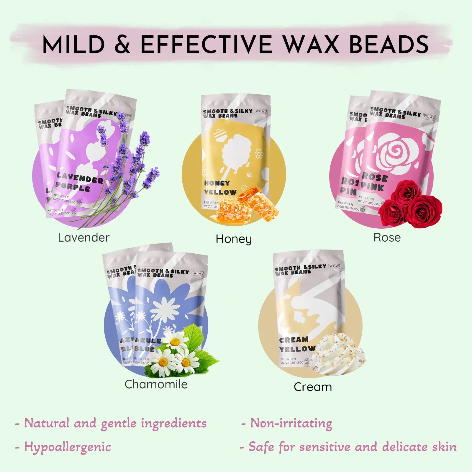 Waxing kit with black or pink wax warmer, hard wax beads, applicator sticks and silicone tools