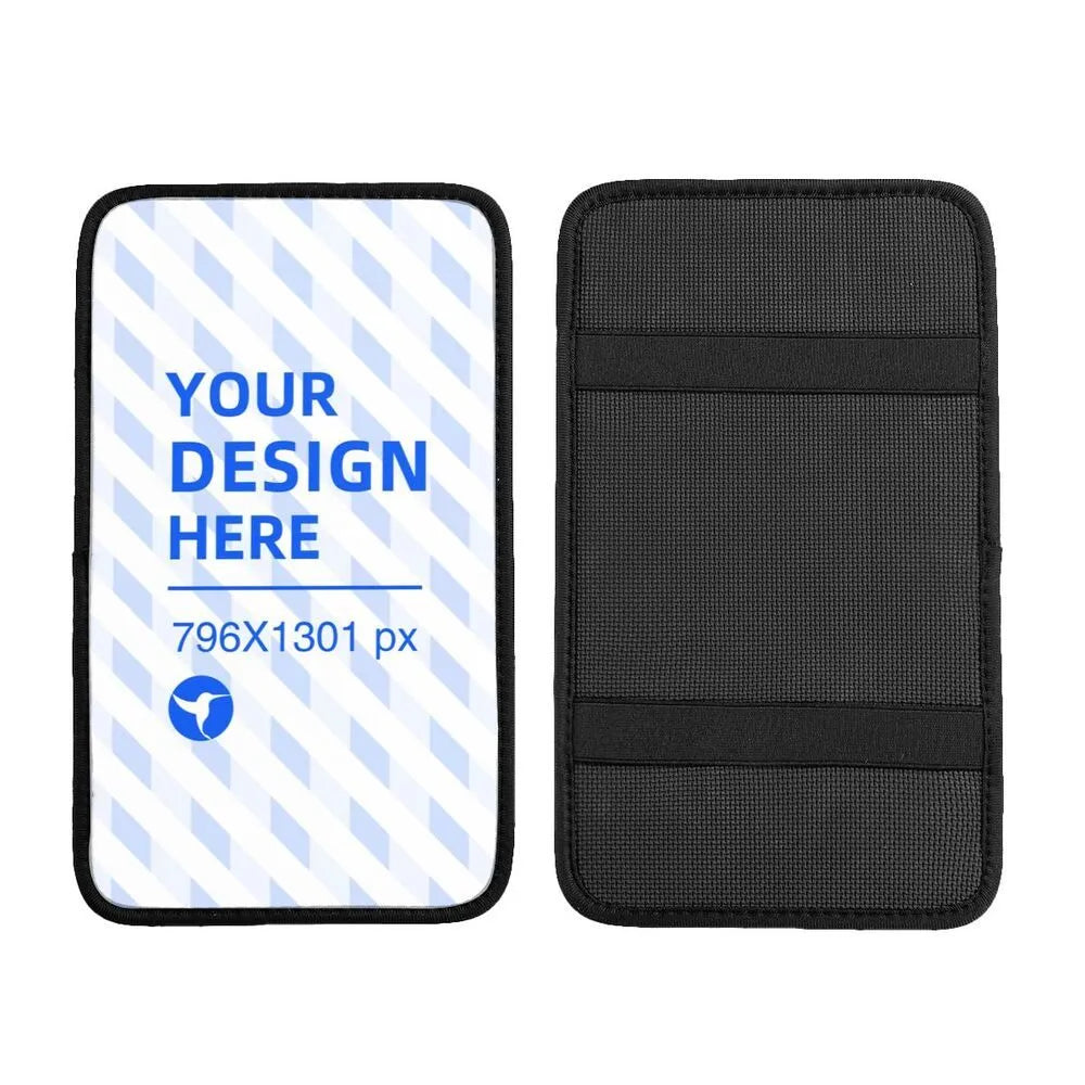 Black neoprene car armrest box cushion with elastic band and non-slip back, one size console pad