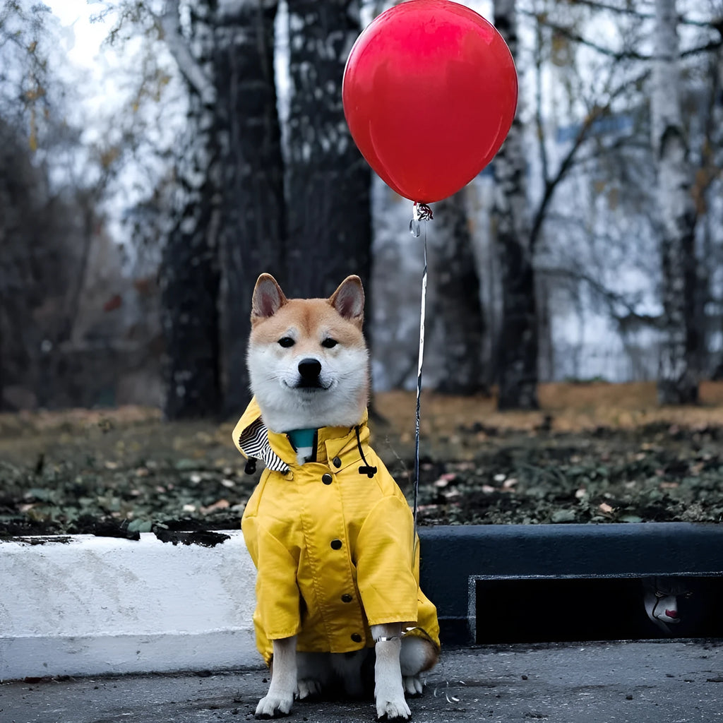 Yellow polyester dog raincoat with high-density twill windproof and waterproof design
