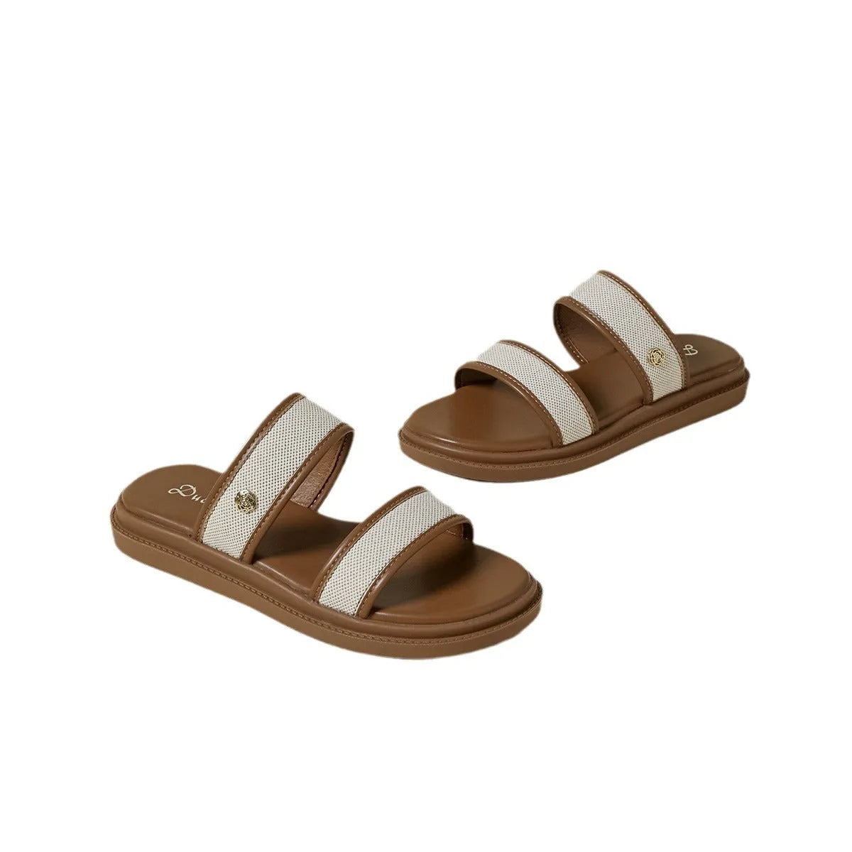 Brown retro-style women's flip-flops with a soft sole and artificial PU upper.
