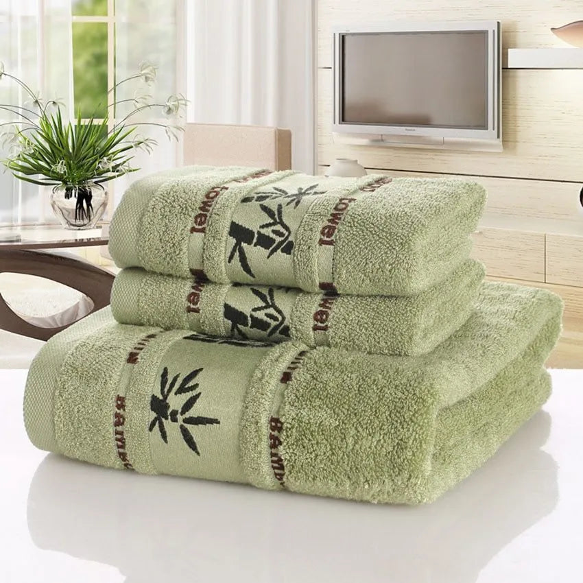 Bamboo charcoal fibre bath towel set 70x140cm in white, green and yellow quick-drying lint-free