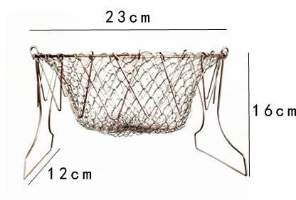 23cm square stainless steel foldable deep fry basket with mirror finish