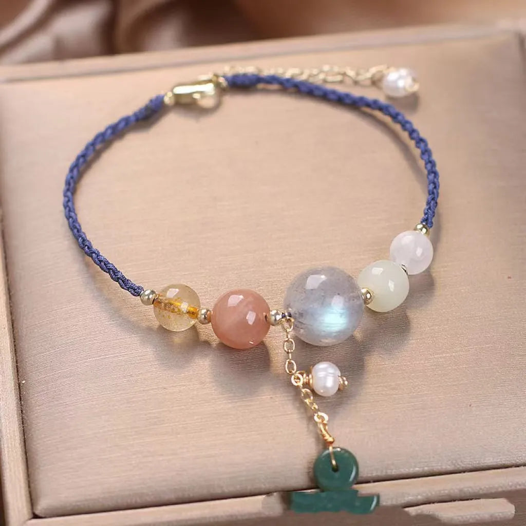 Hand-woven crystal peace buckle bracelet with sequins in three colour options