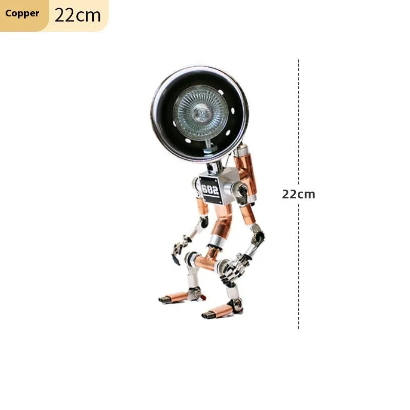 Silver copper robot desk lamp with custom graphics in 22cm or 29cm sizes with UK plug