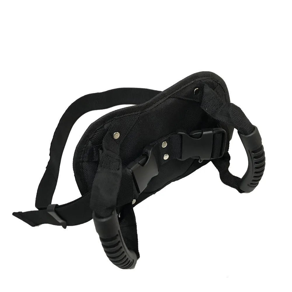 Black motorcycle back seat safety handle armrest with adjustable waistband and breathable mesh padding