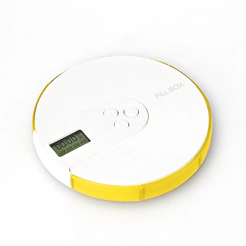 7-compartment alarm clock pill dispenser, 11 x 11 x 2.0 cm, with 24-hour reminder