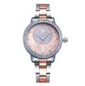 Shengke women's quartz bracelet watch 36mm round stainless steel case crystal dial black pink