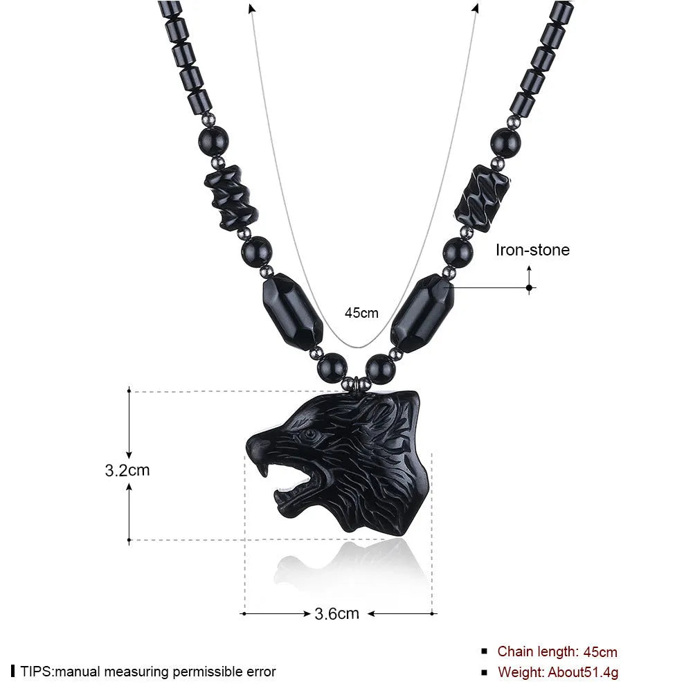 Milk Tea exaggerated wolf head necklace with copper pendant and water wave chain