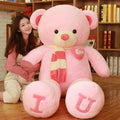 Heart bear pillow plush toy in khaki colour, 100cm size, with soft rabbit fur and PP cotton filling