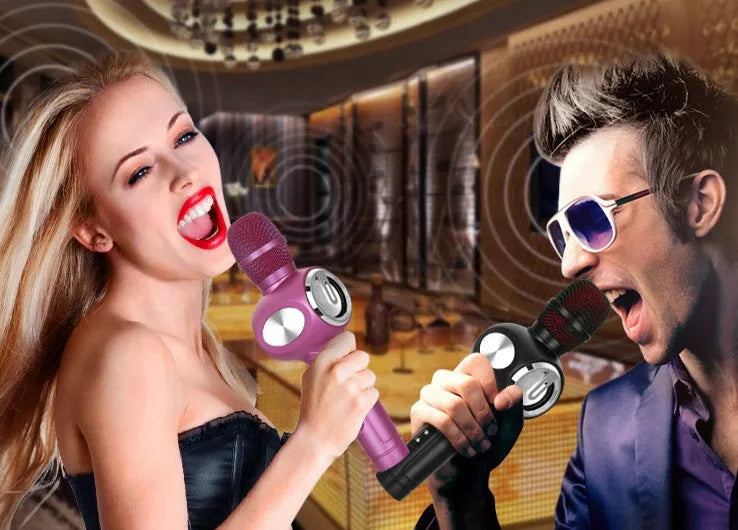 Yaerjia E108 mobile microphone in black, gold, or pink colours with capacitive pickup and echo effects