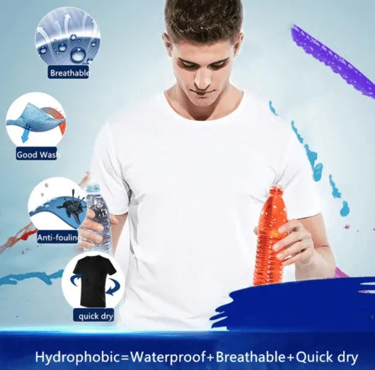 Quick-drying waterproof anti-fouling couple T-shirt in white, black, blue, loose fit round neck short sleeve