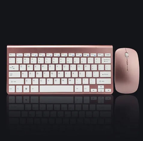 2.4G wireless keyboard and mouse combo set in Gold, Rose Gold, or Silver with 78 keys and shared USB receiver