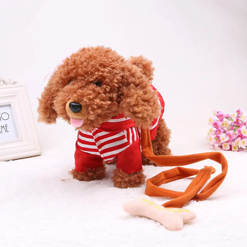 Electronic toy with 20 songs, walking, singing, and twisting actions, shown in Blue, Pink, and Red options