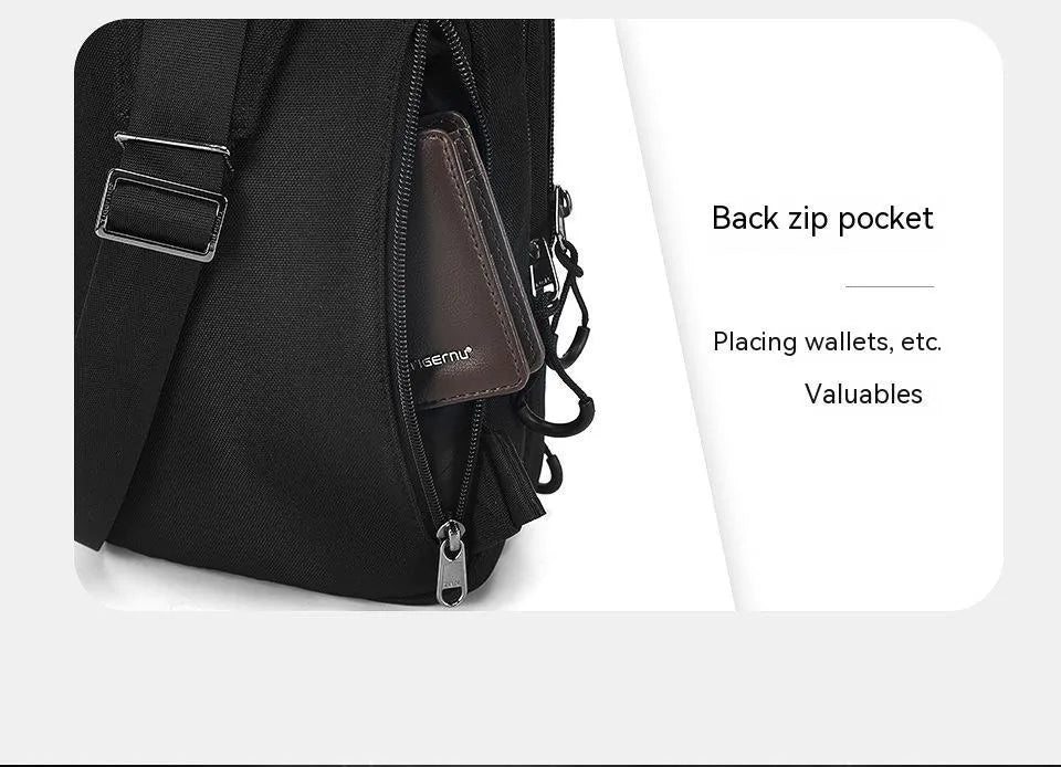 Casual black waterproof TPU chest bag with landscape camouflage pattern and adjustable shoulder strap