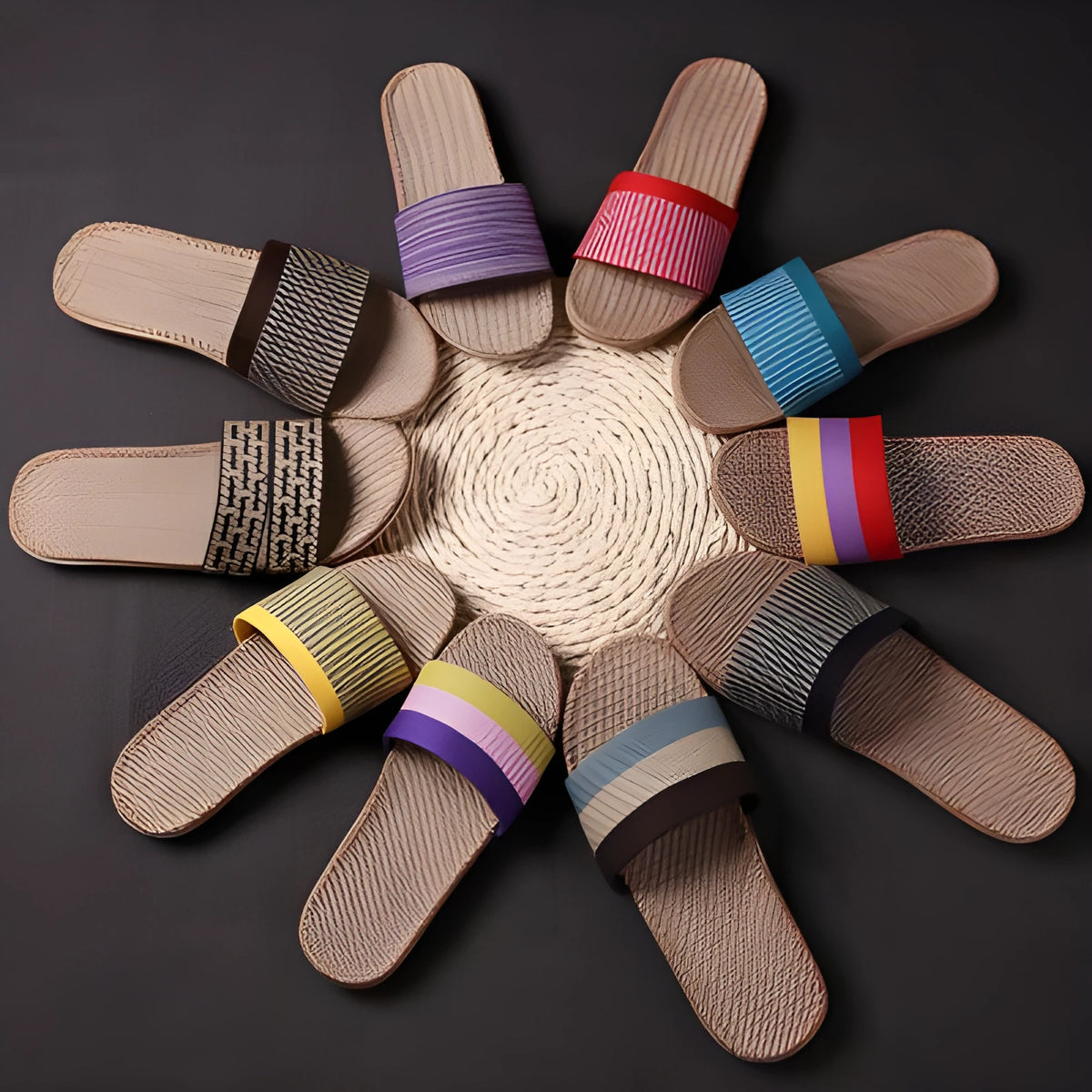 Open toe linen home slippers with EVA sole, 1.5-3.5cm thick, in assorted colours