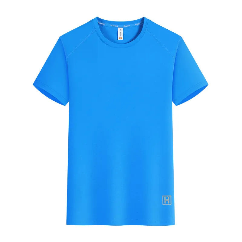 Ice silk quick-drying round neck slim fit top in black, grey, hole blue, light blue, navy blue or white, sizes S to 5XL