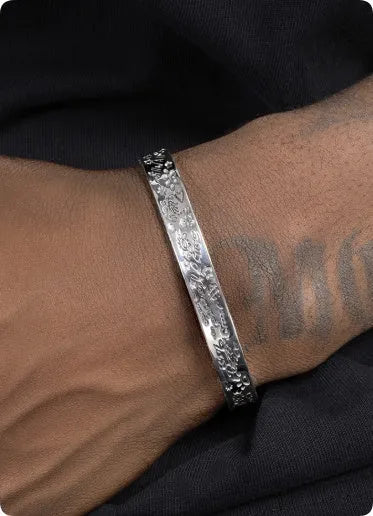 925 sterling silver graffiti bracelet for men, adjustable silver hip-hop retro design