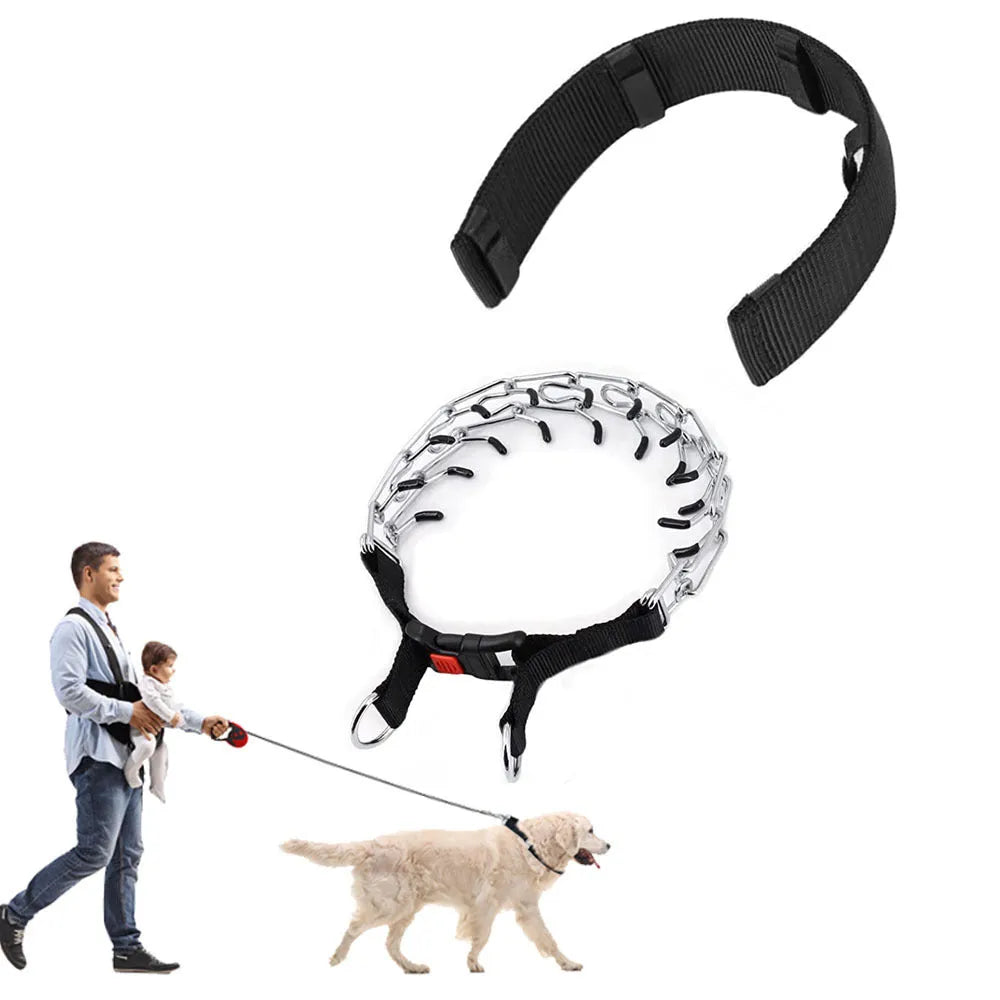 Dog training chain collar with adjustable spike design in reflective blue colour option