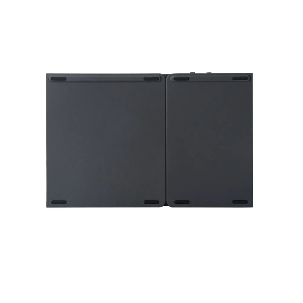 Ultra-thin tri-fold folding touch Bluetooth keyboard shown in both folded and open positions